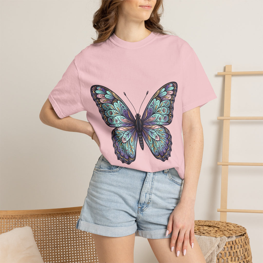 Butterfly Art T‑Shirt — Blue Purple Ornamental Butterfly Graphic Tee