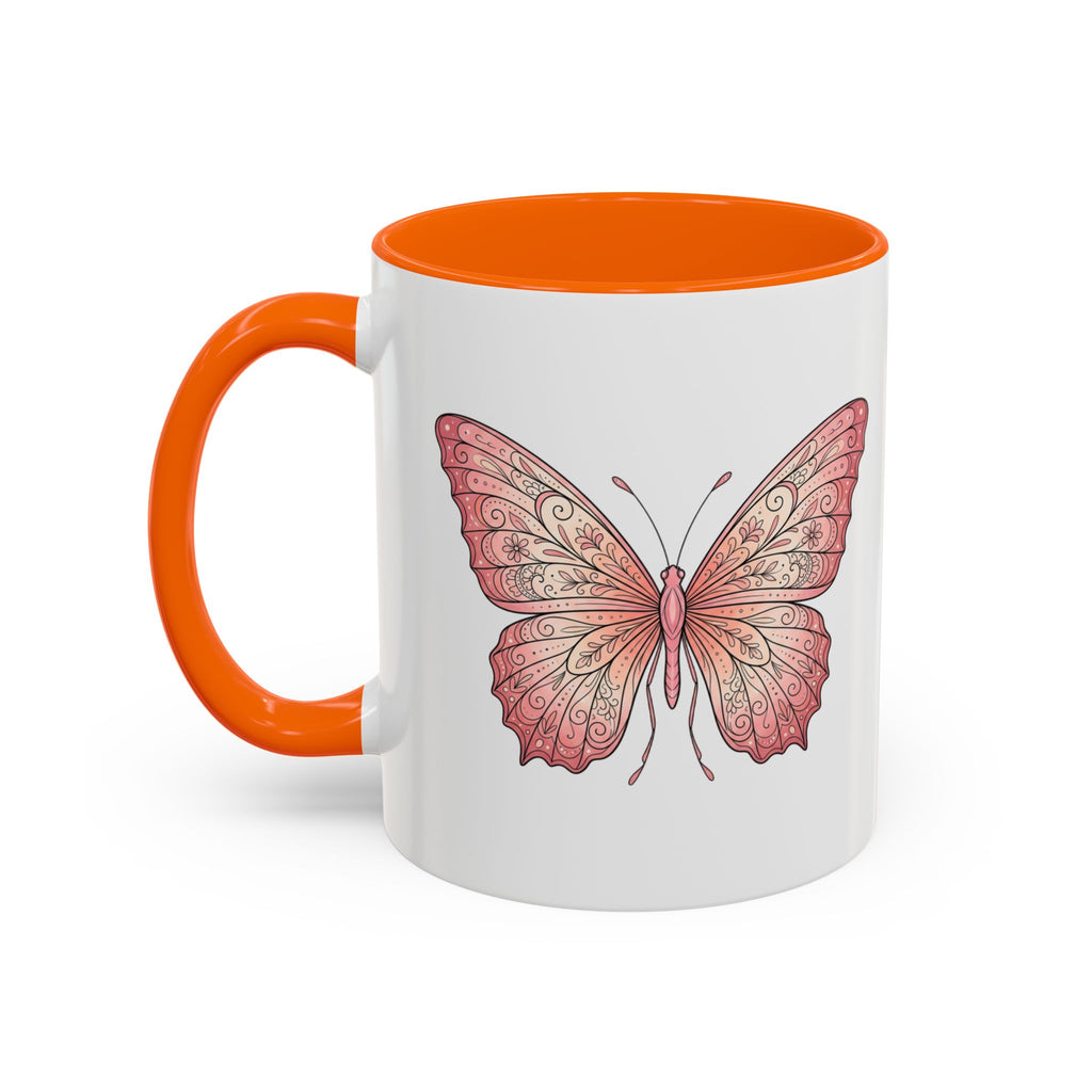 Pink Watercolor Butterfly Accent Coffee Mug — Floral Boho Tea & Coffee Cup (11/15oz)