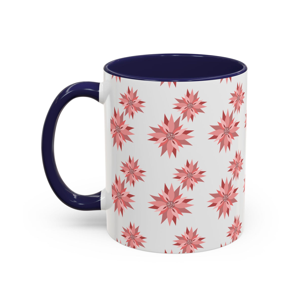 Pink Geometric Floral Accent Coffee Mug — 11/15oz