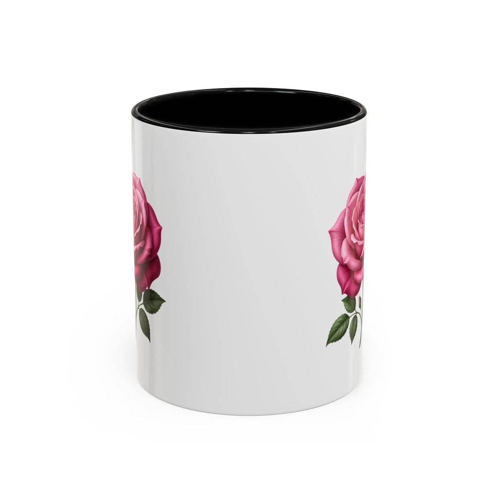 Pink Rose Accent Coffee Mug — Floral Tea & Coffee Cup (11/15 oz)