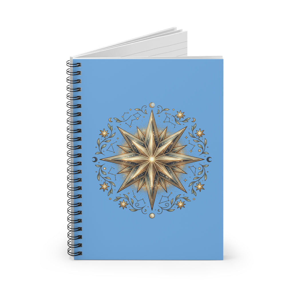 Star Print Spiral Notebook - Ruled Line- Light Blue