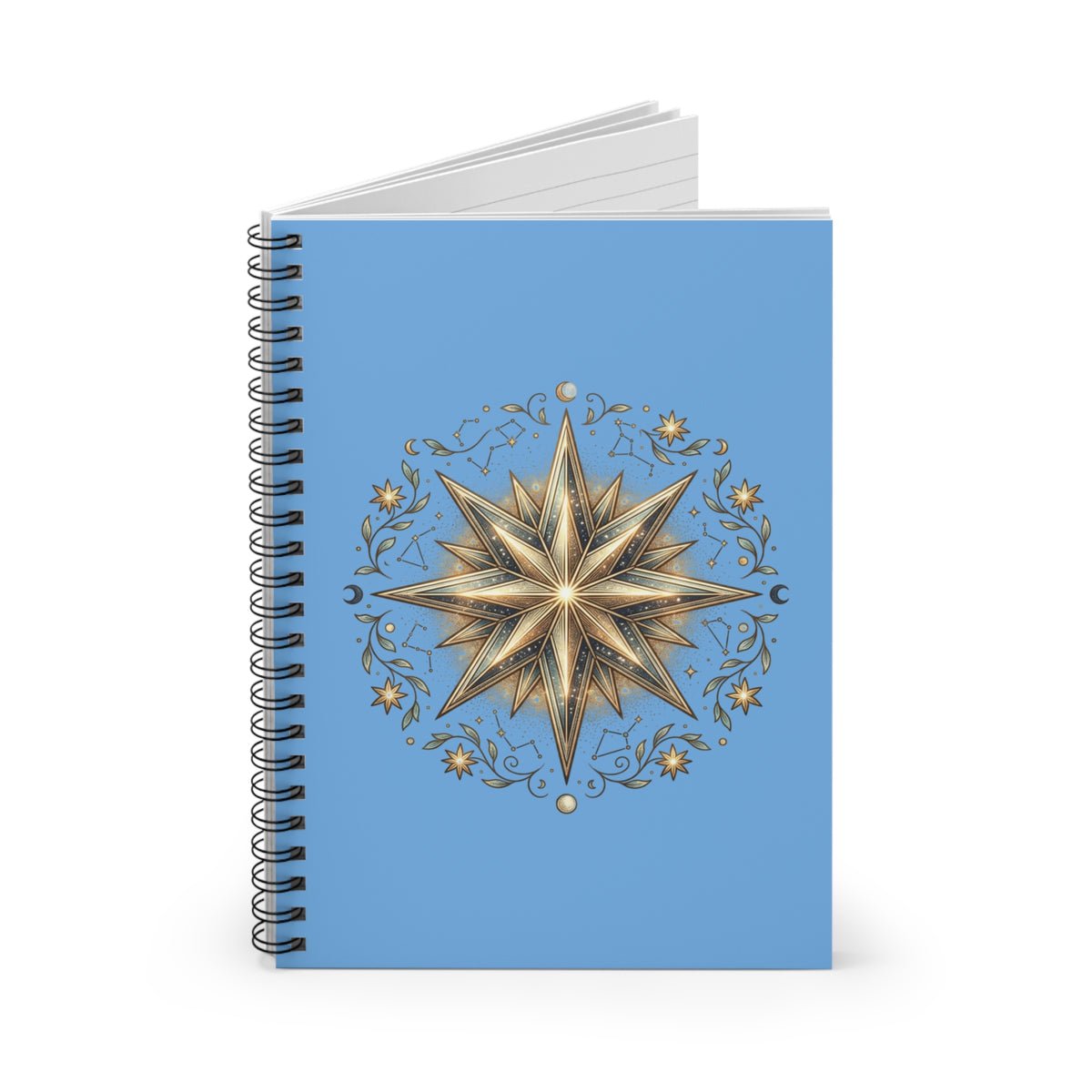 Star Print Spiral Notebook - Ruled Line- Light Blue