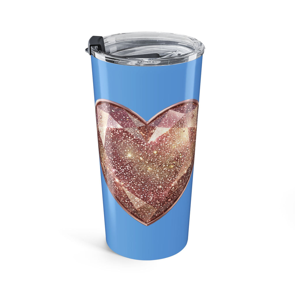20oz Glitter Heart Tumbler - Sparkle Love Travel Cup- Light Blue