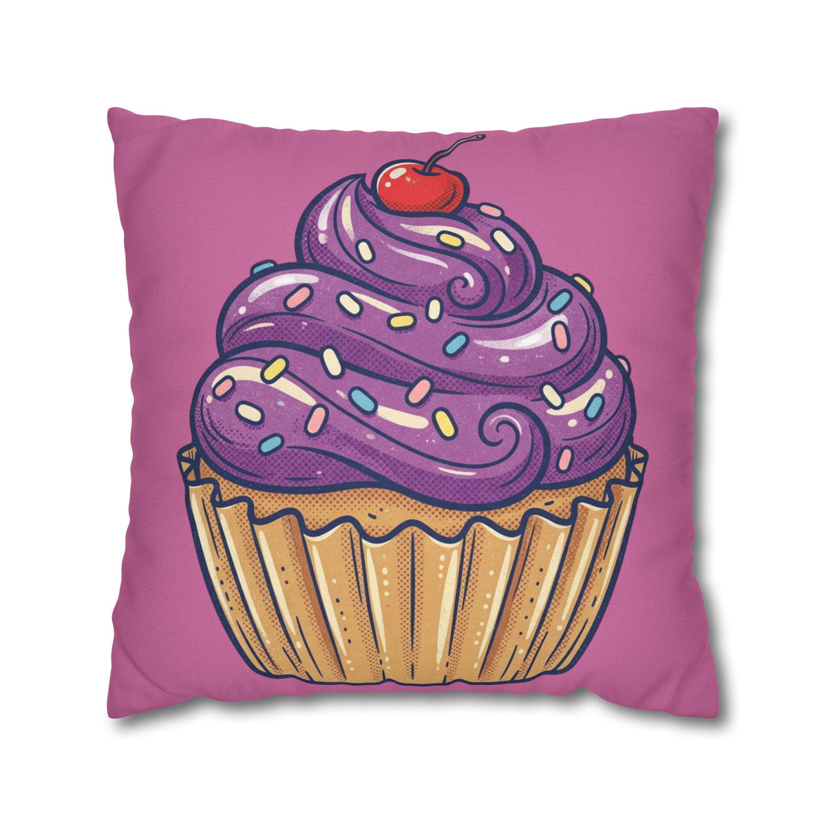 Cupcake Pillowcase — Cute Purple Frosting Decorative Throw Pillow Cover- Light Pink