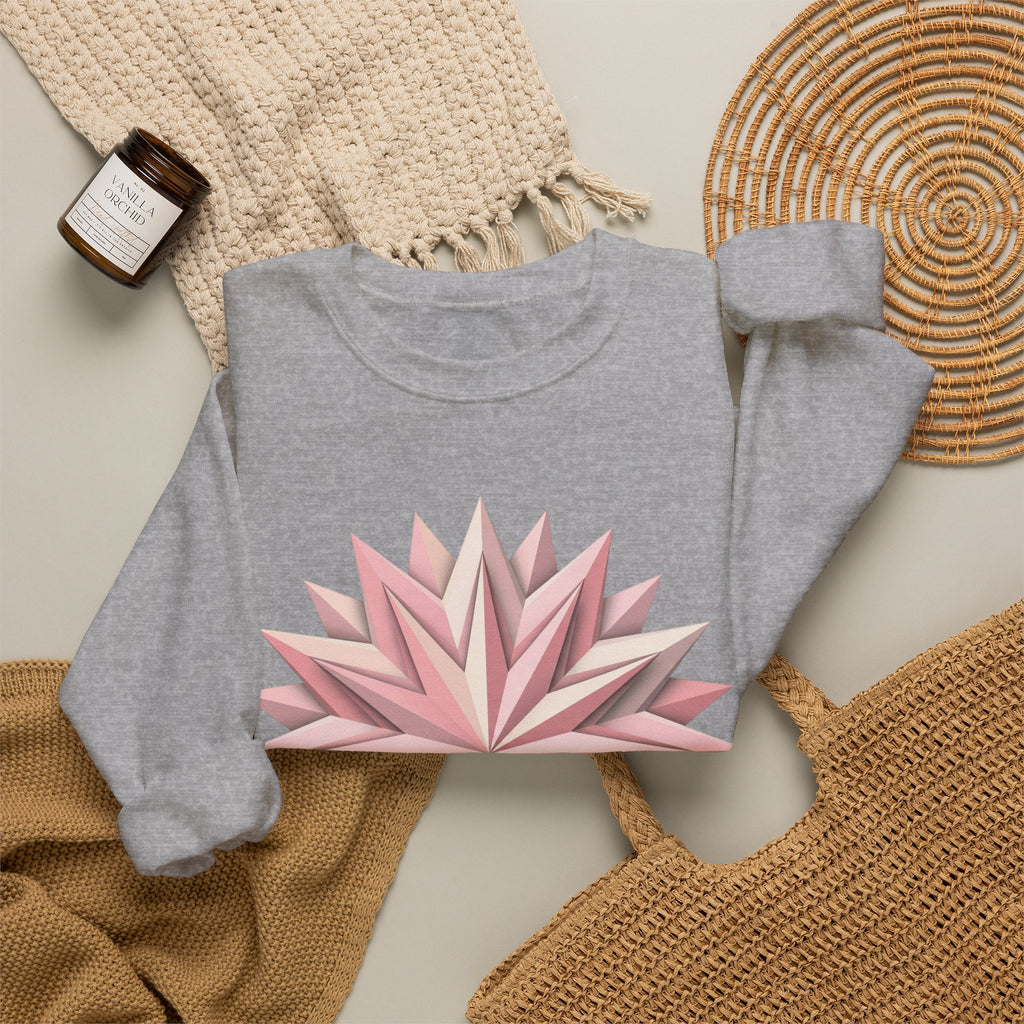 Starburst Polygon Crewneck Sweatshirt — Pink Geometric Floral Graphic