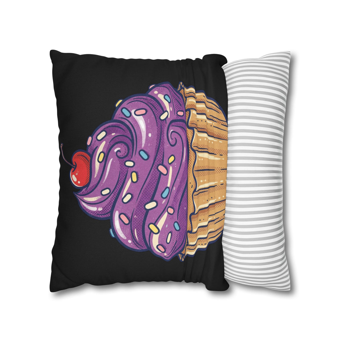 Cupcake Art Pillowcase — Purple Frosting Decorative Throw Pillowcase- Black