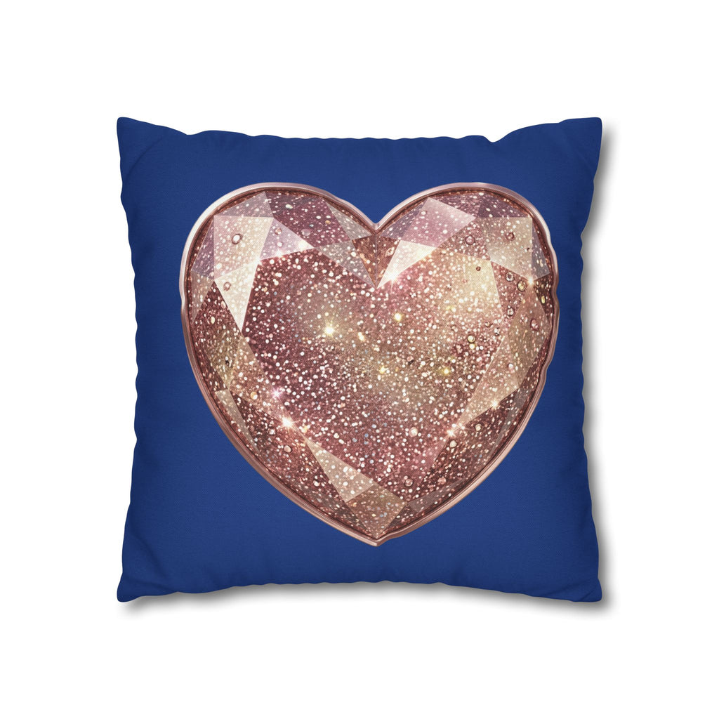 Galaxy Rose Gold Heart Pillowcase — Decorative Square Throw Pillow- Navy