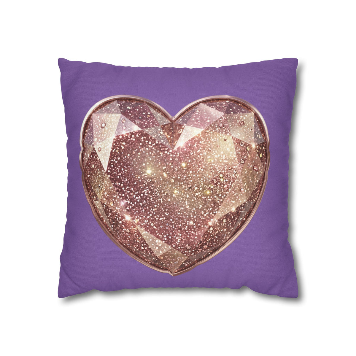 Glitter Gem Heart Pillowcase — Purple Decorative Throw Pillow Cover- Light Purple