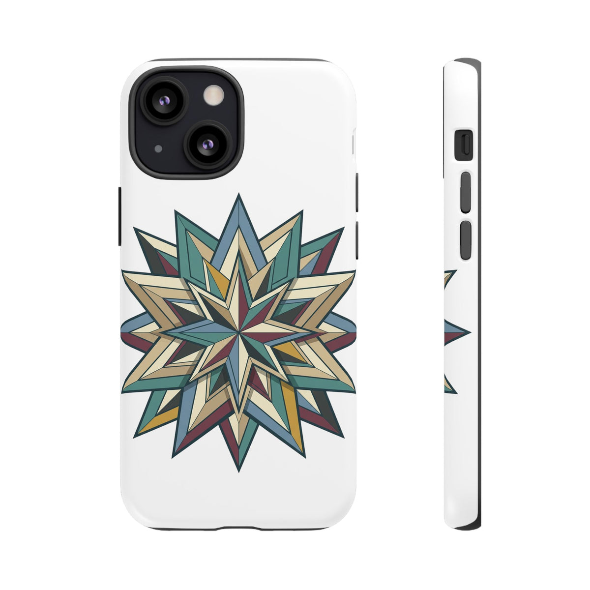 Geometric Star Phone Case — Teal & Earthtone Mandala Design