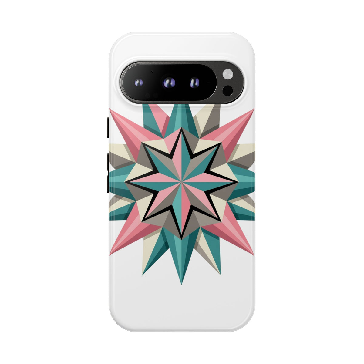 Geometric Star Tough Phone Case – Pink Teal Compass Design