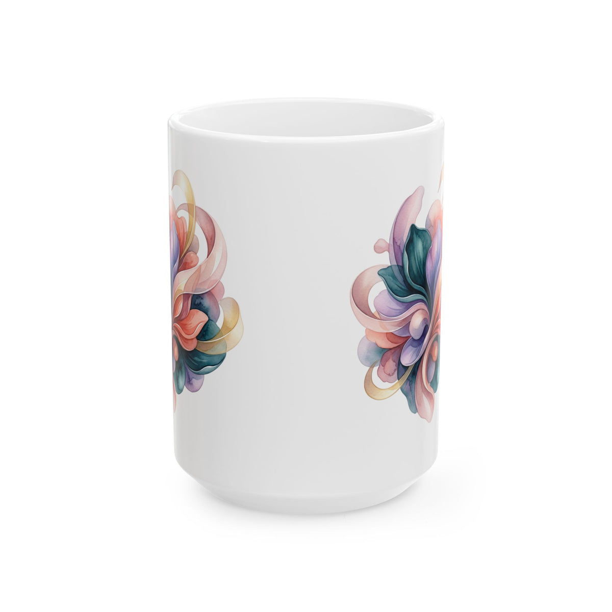 Abstract Floral Ceramic Mug — Colorful Swirl Flower Design (11oz & 15oz)