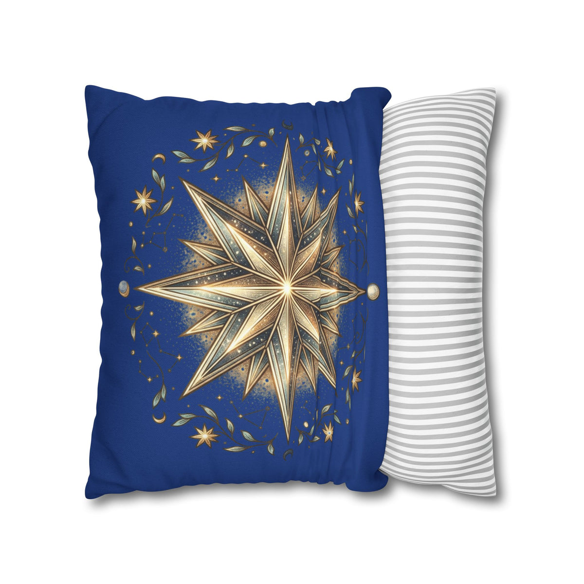 Star Print Navy Spun Polyester Square Pillowcase