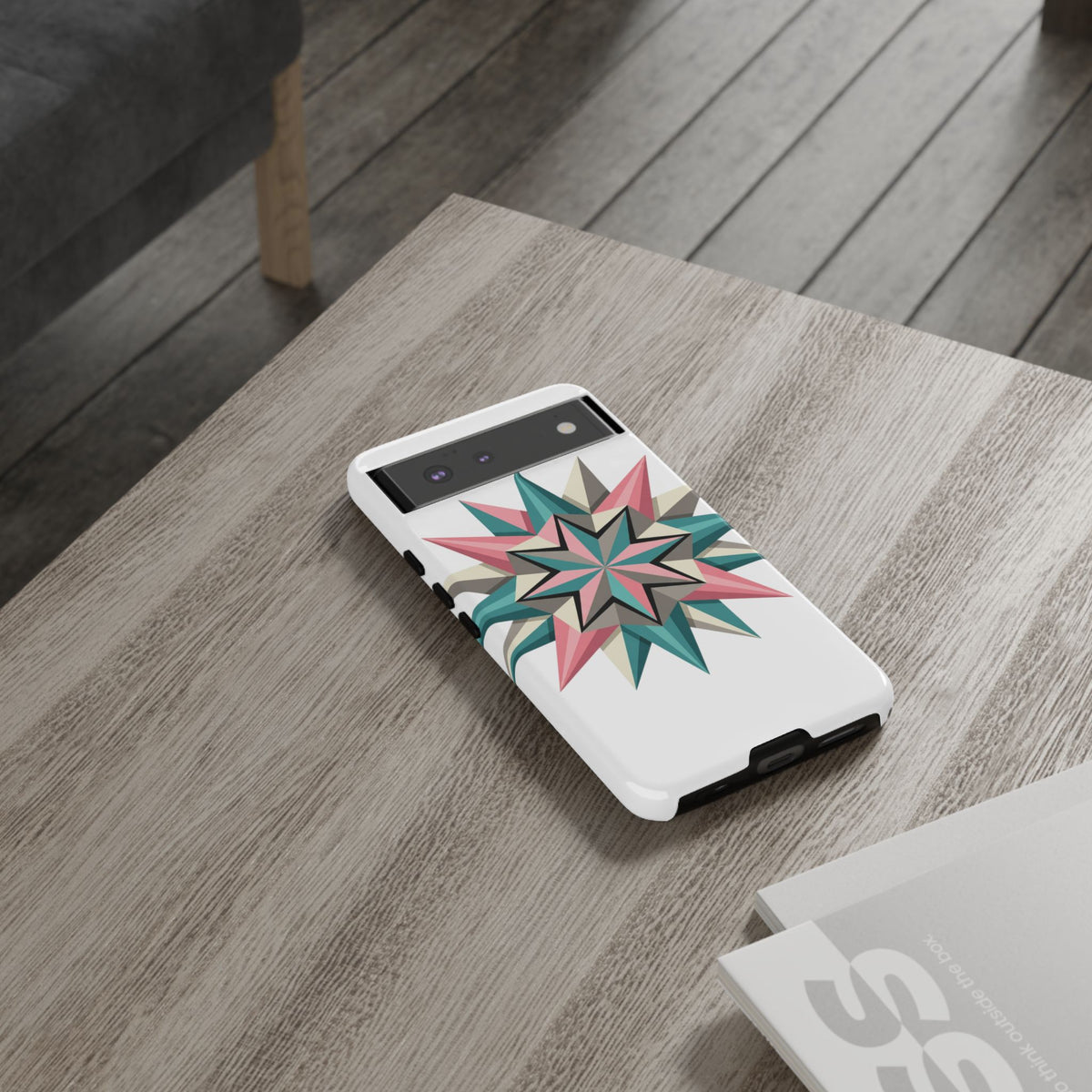 Geometric Star Tough Phone Case – Pink Teal Compass Design