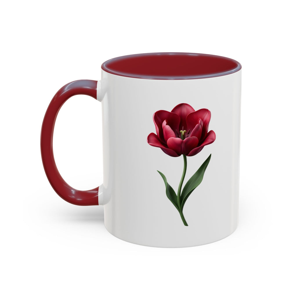 Red Tulip Accent Coffee Mug – Floral 11/15oz Ceramic Mug