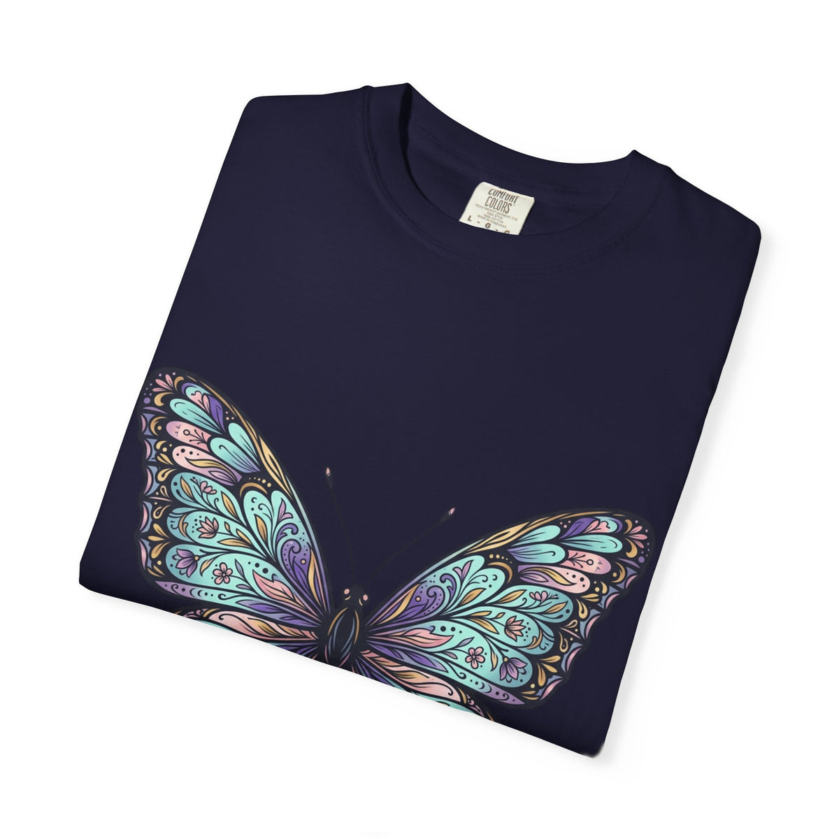 Butterfly Art T‑Shirt — Blue Purple Ornamental Butterfly Graphic Tee