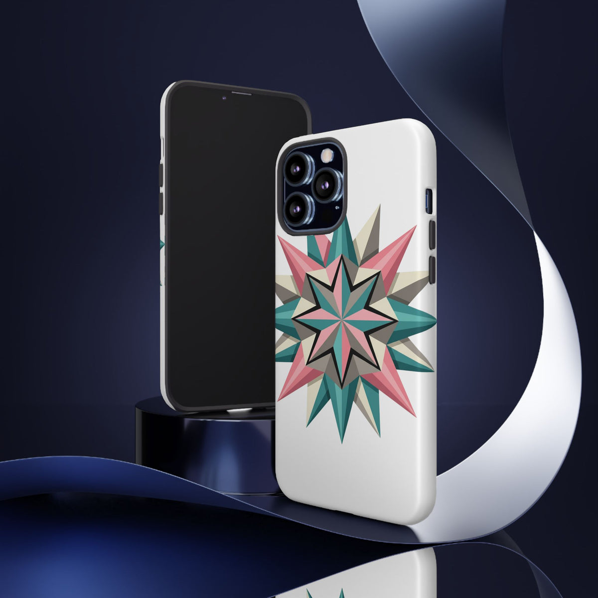 Geometric Star Tough Phone Case – Pink Teal Compass Design