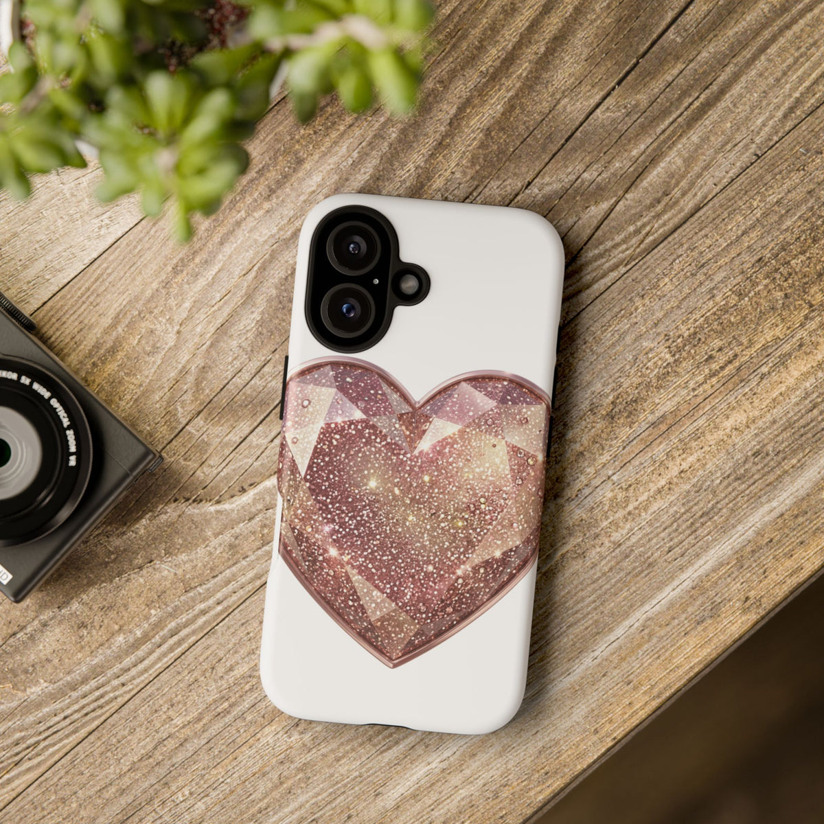 Rose Gold Glitter Crystal Heart Phone Case