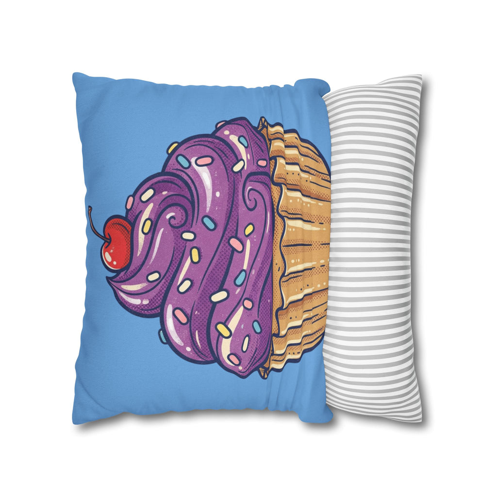 Cupcake Pillowcase — Cute Purple Frosting Decorative Throw Pillow- Light Blue