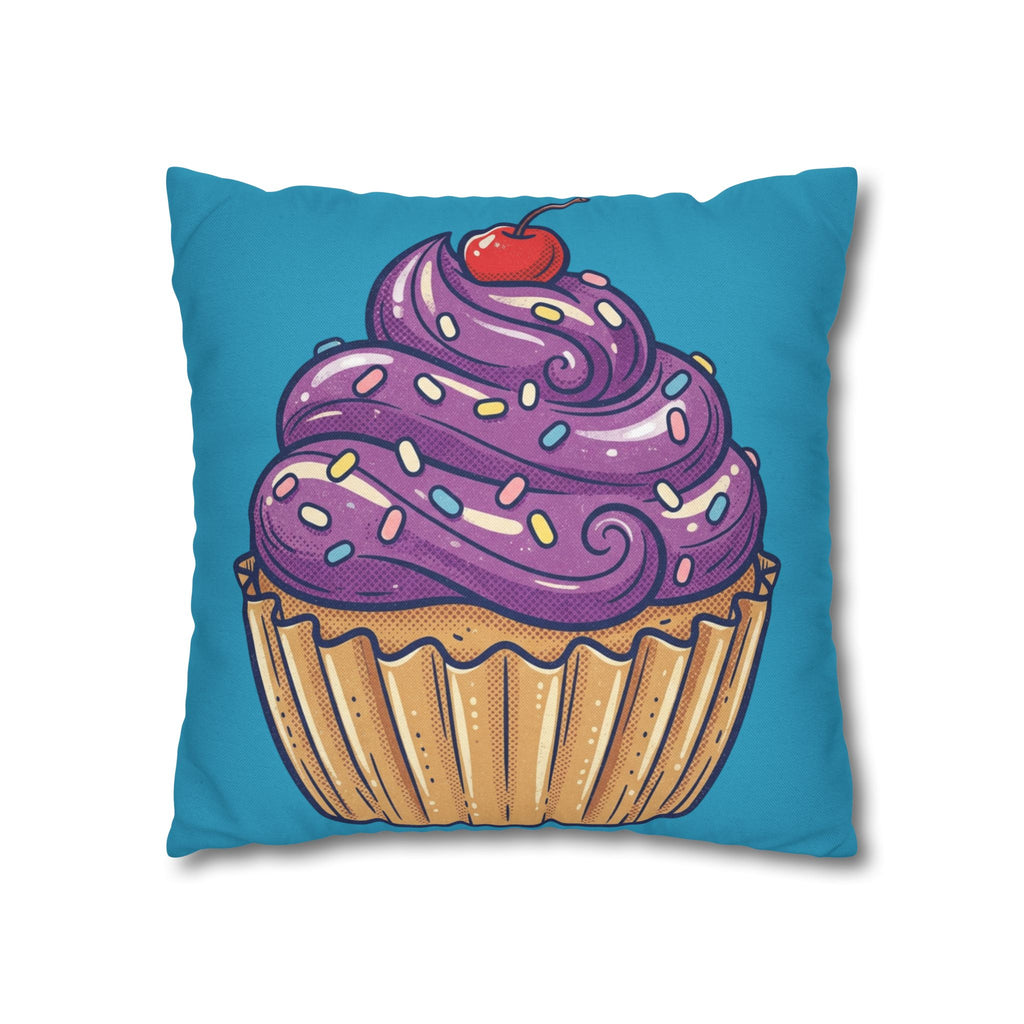 Cupcake Pillowcase — Cute Purple Frosting Decorative Throw Pillow- Turquoise