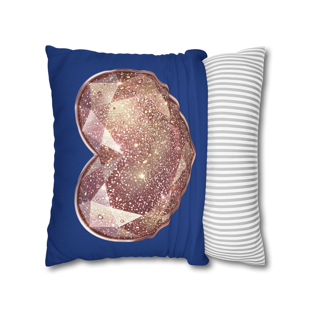 Galaxy Rose Gold Heart Pillowcase — Decorative Square Throw Pillow- Navy