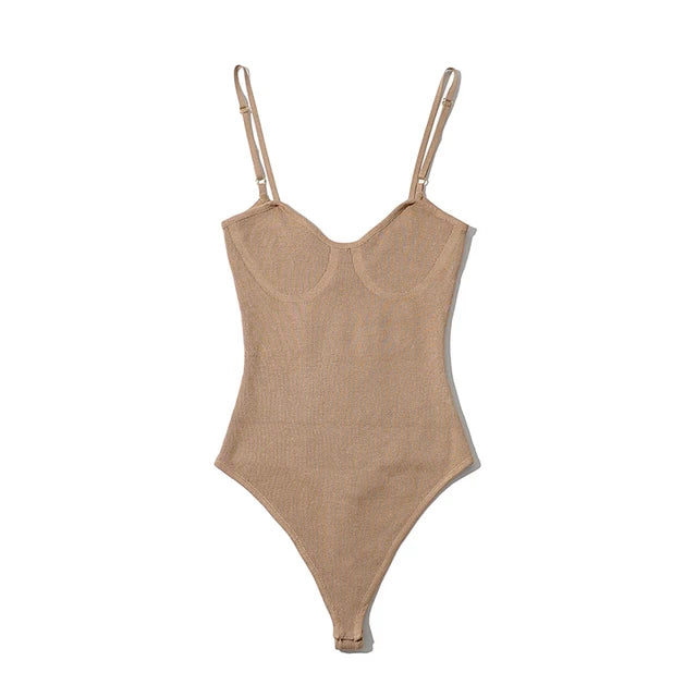 Women Knitted Elastic Slim Solid Color Tops Bodysuits  Summer Sleeveless Cami Bodysuit