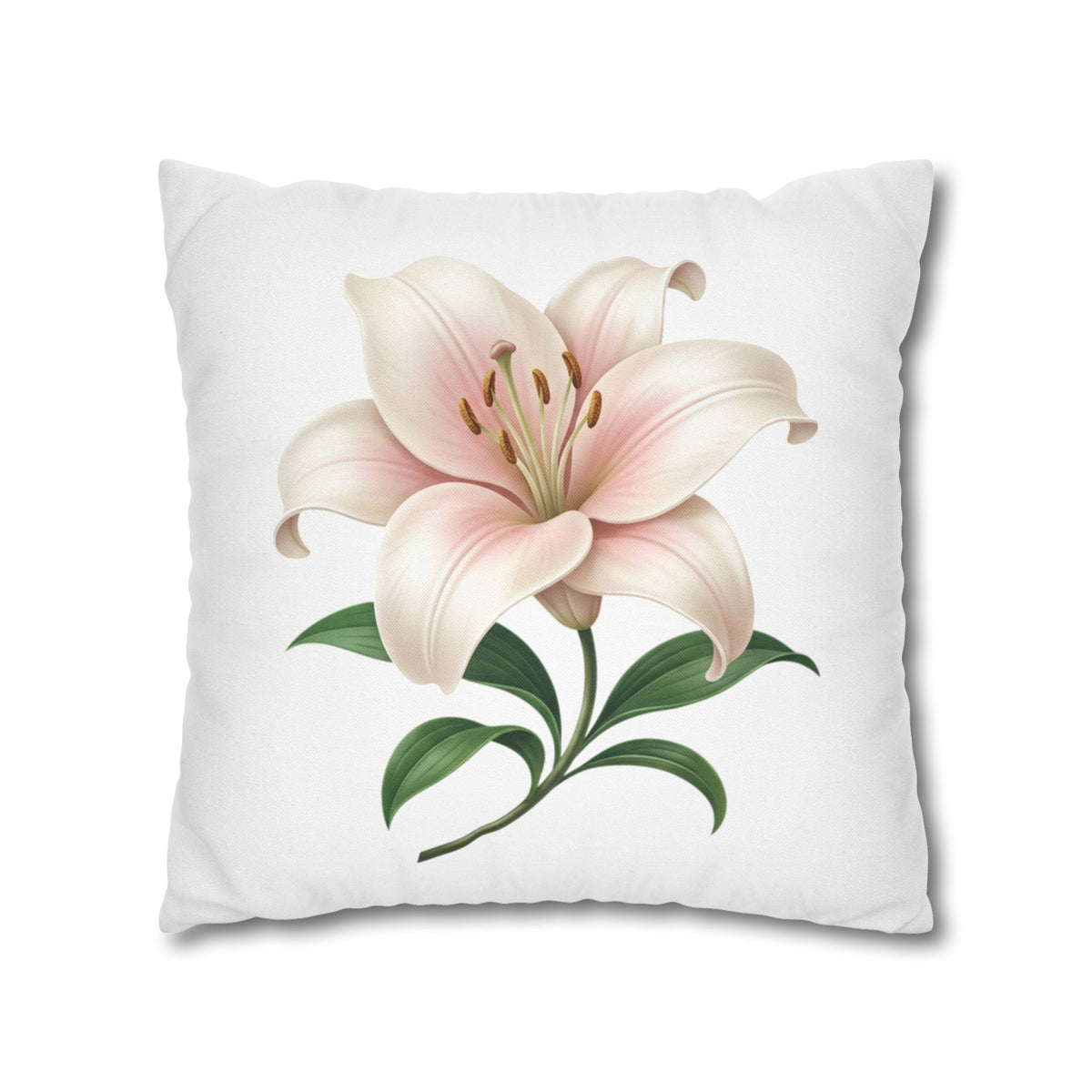 Pink Lily Floral Pillowcase — Decorative Square Throw Pillow Cover