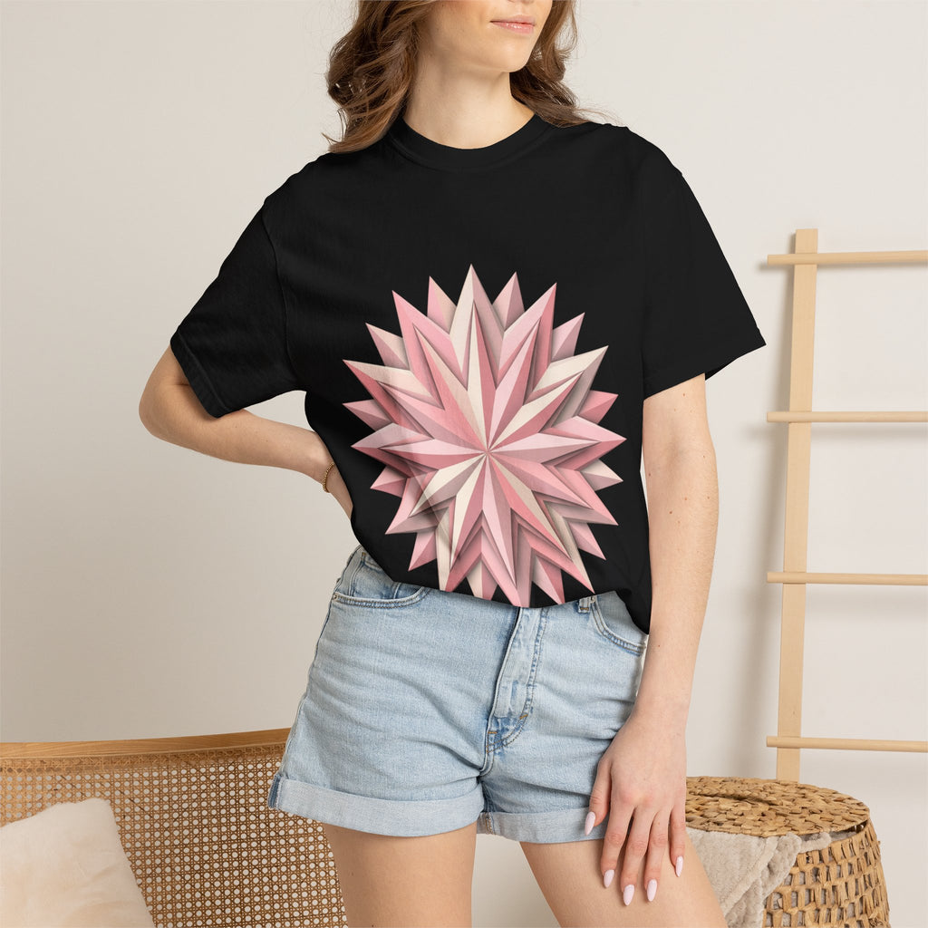 Geometric Rose Star T-Shirt — Pink 3D Origami Floral Tee
