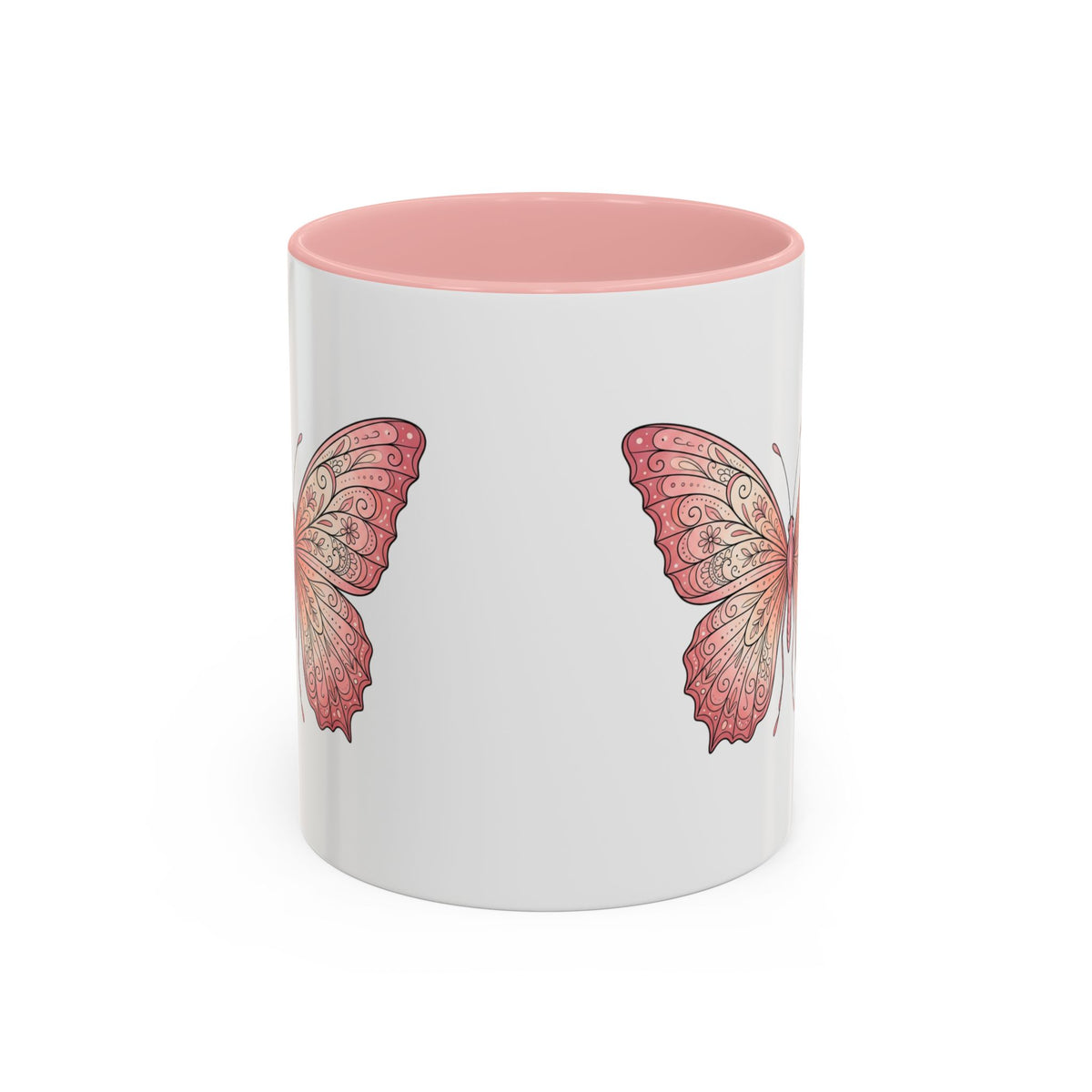Pink Watercolor Butterfly Accent Coffee Mug — Floral Boho Tea & Coffee Cup (11/15oz)
