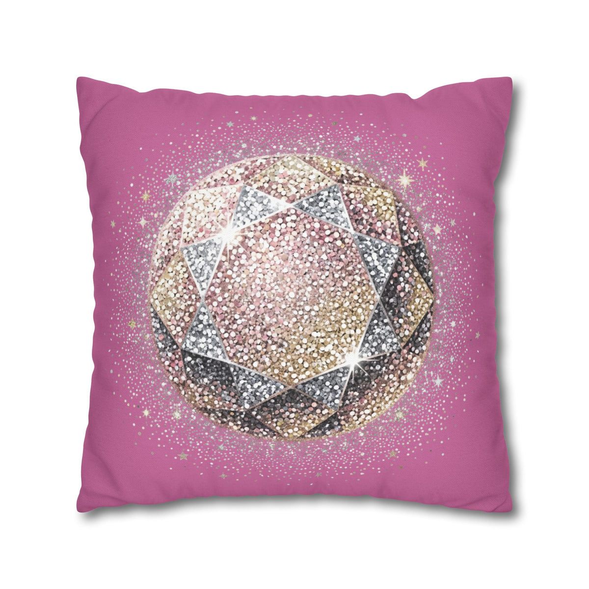 Glittery Light Pink Spun Polyester Square Pillowcase