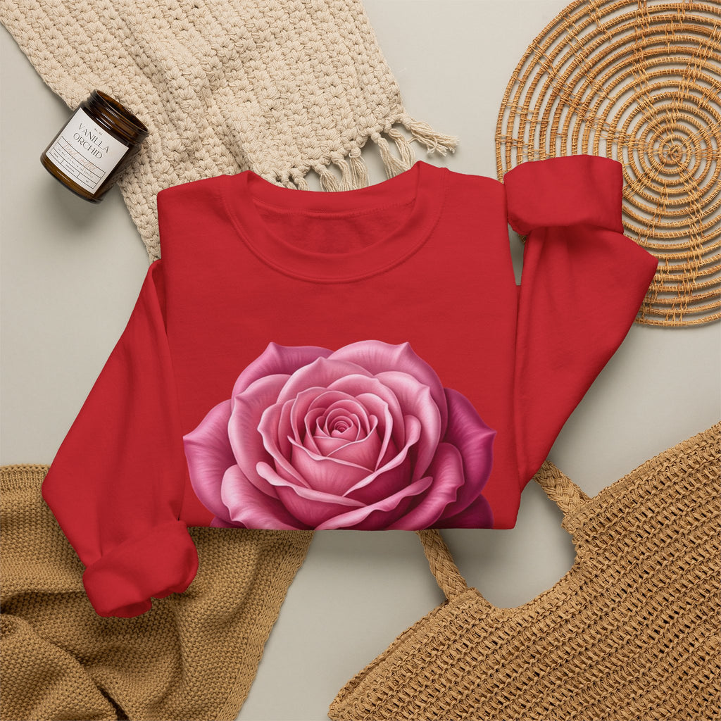 Rose Graphic Sweatshirt — Vintage Pink Rose Floral Crewneck