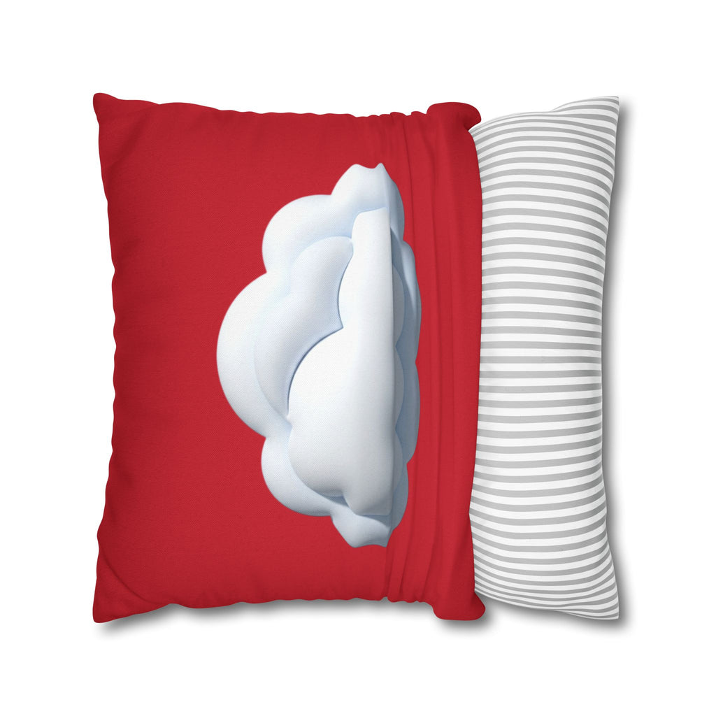 Cloud Graphic Dark Red Pillowcase — Cute White Cloud on Red Decorative Throw Pillow Cover