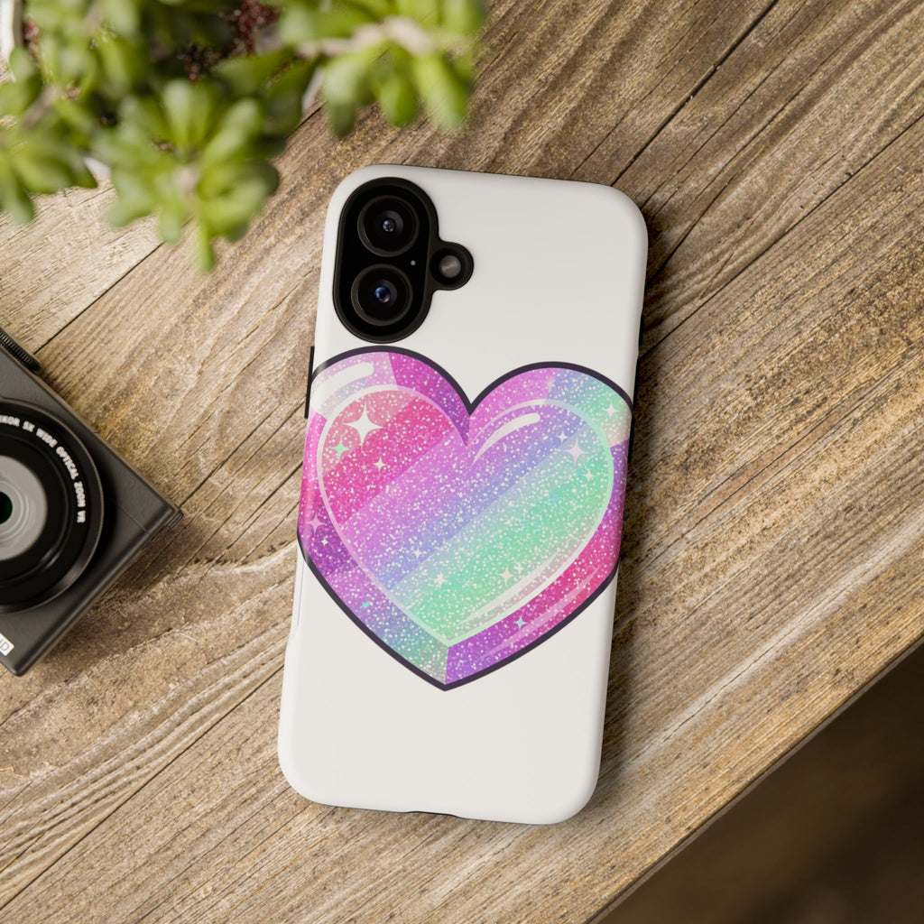 Pastel Glitter Heart Tough Phone Case — Cute Protective Phone Cover
