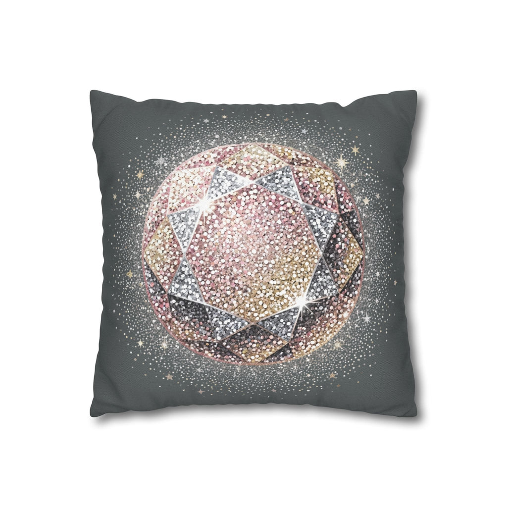 Glittery Dark Grey Spun Polyester Square Pillowcase