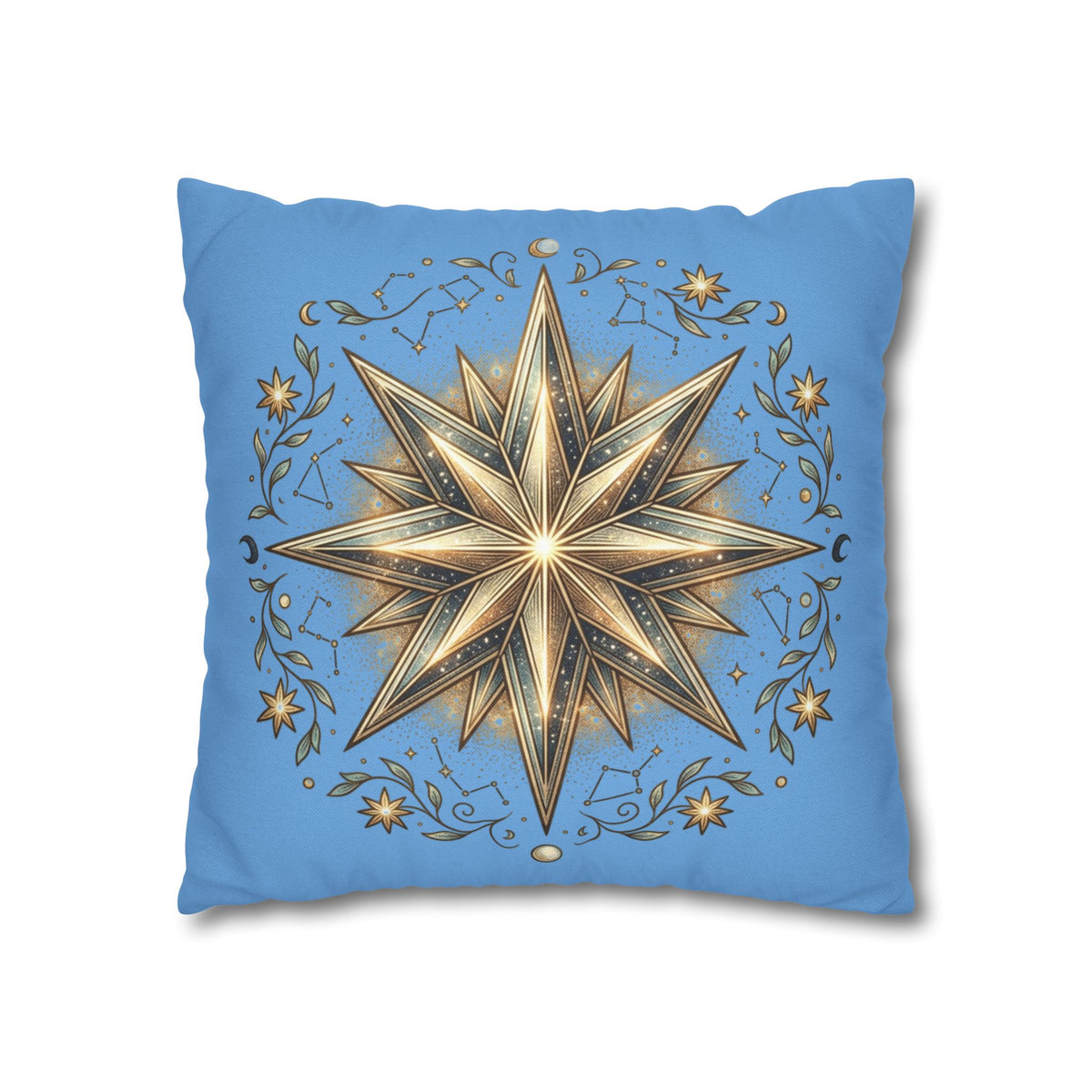 Star Print Light Blue Spun Polyester Square Pillowcase