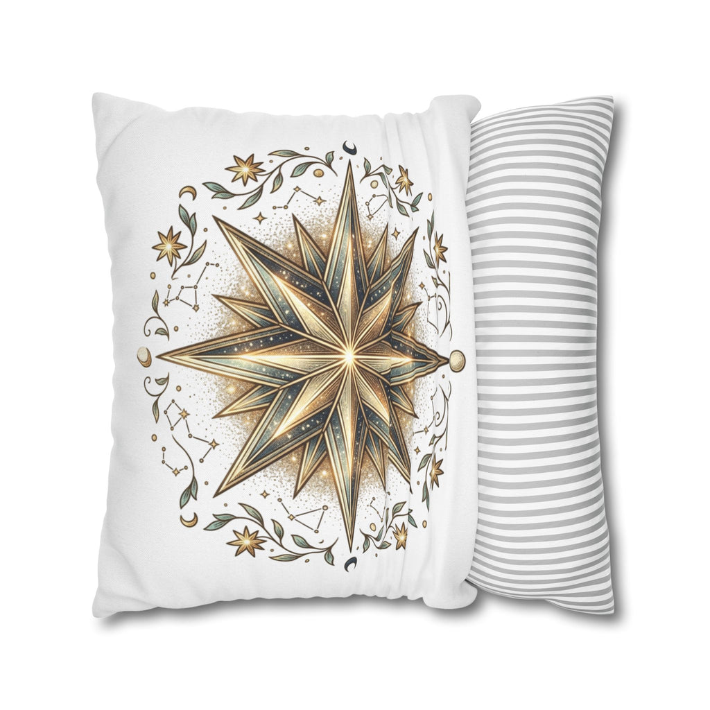 Gold Nautical Star Decorative Pillowcase — Coastal Boho Accent