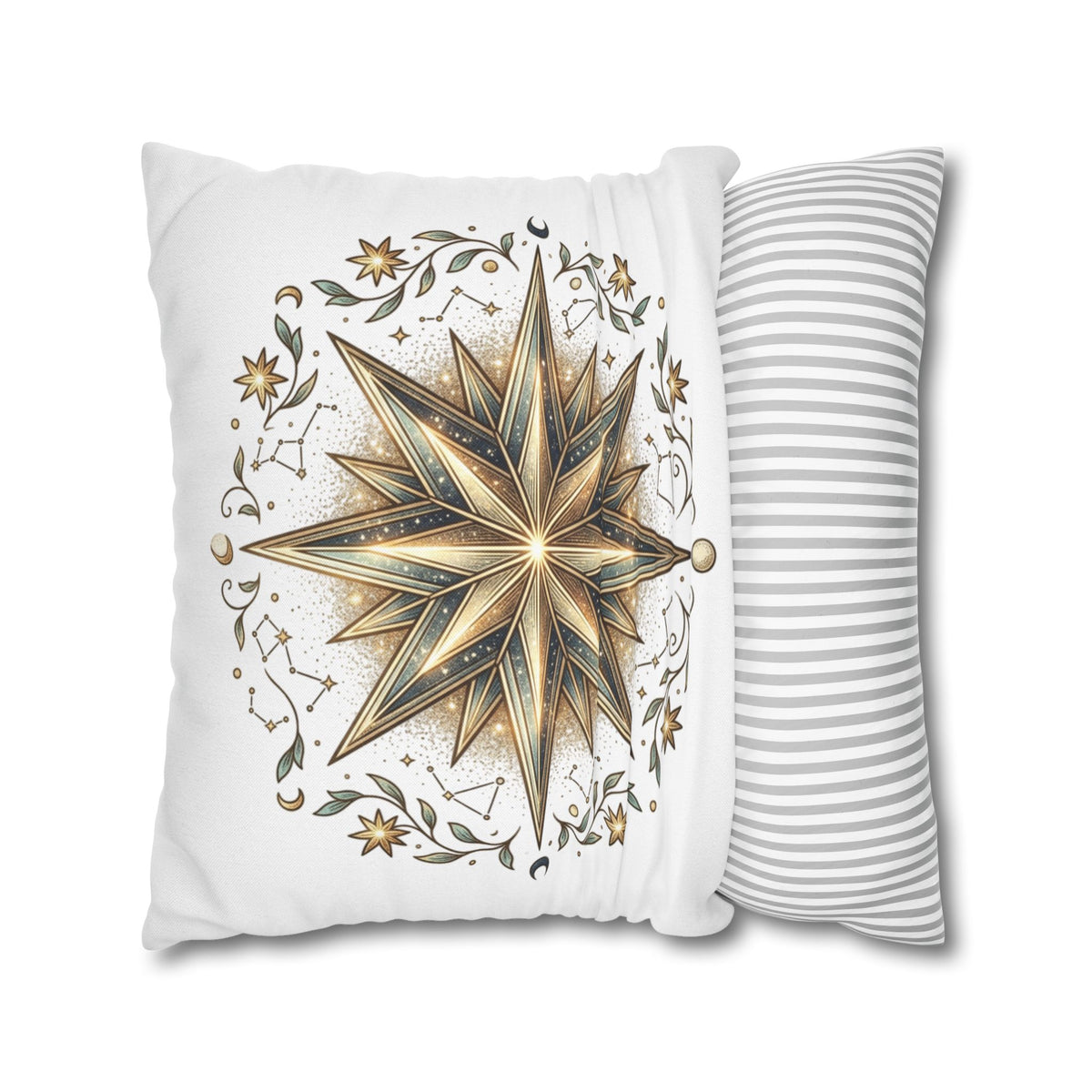 Gold Nautical Star Decorative Pillowcase — Coastal Boho Accent
