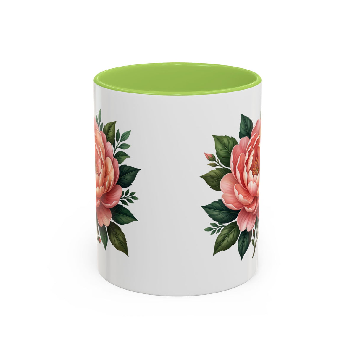 Floral Peony Accent Coffee Mug — Pink Rose Bloom Ceramic Cup