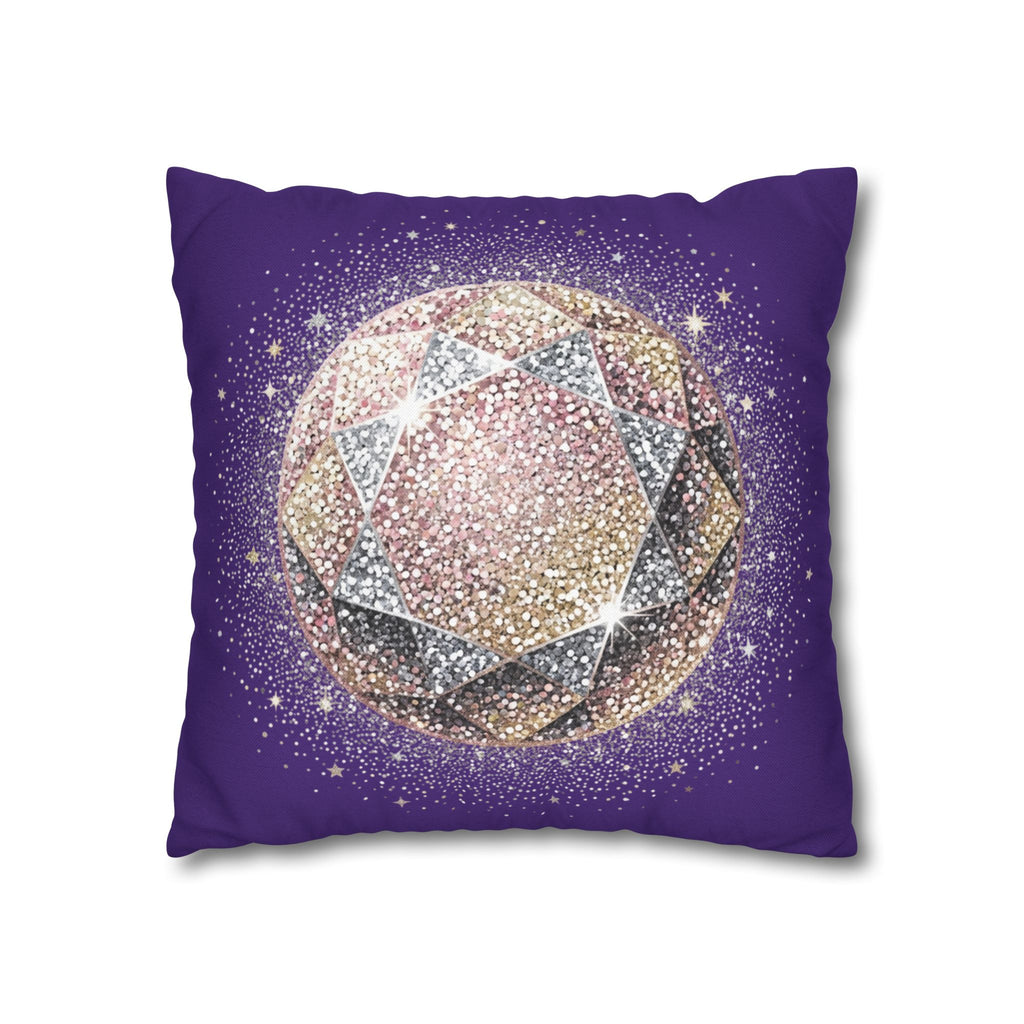 Glittery Dark Purple Spun Polyester Square Pillowcase