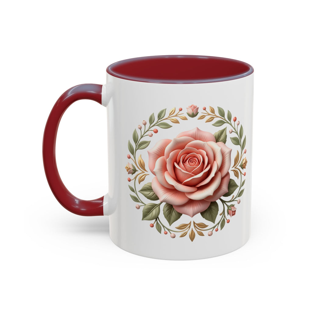 Rose Wreath Accent Coffee Mug — Floral 11/15oz Tea & Coffee Cup