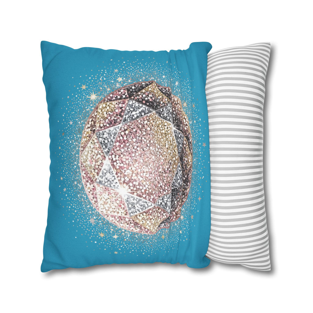 Glittery Turquoise Spun Polyester Square Pillowcase