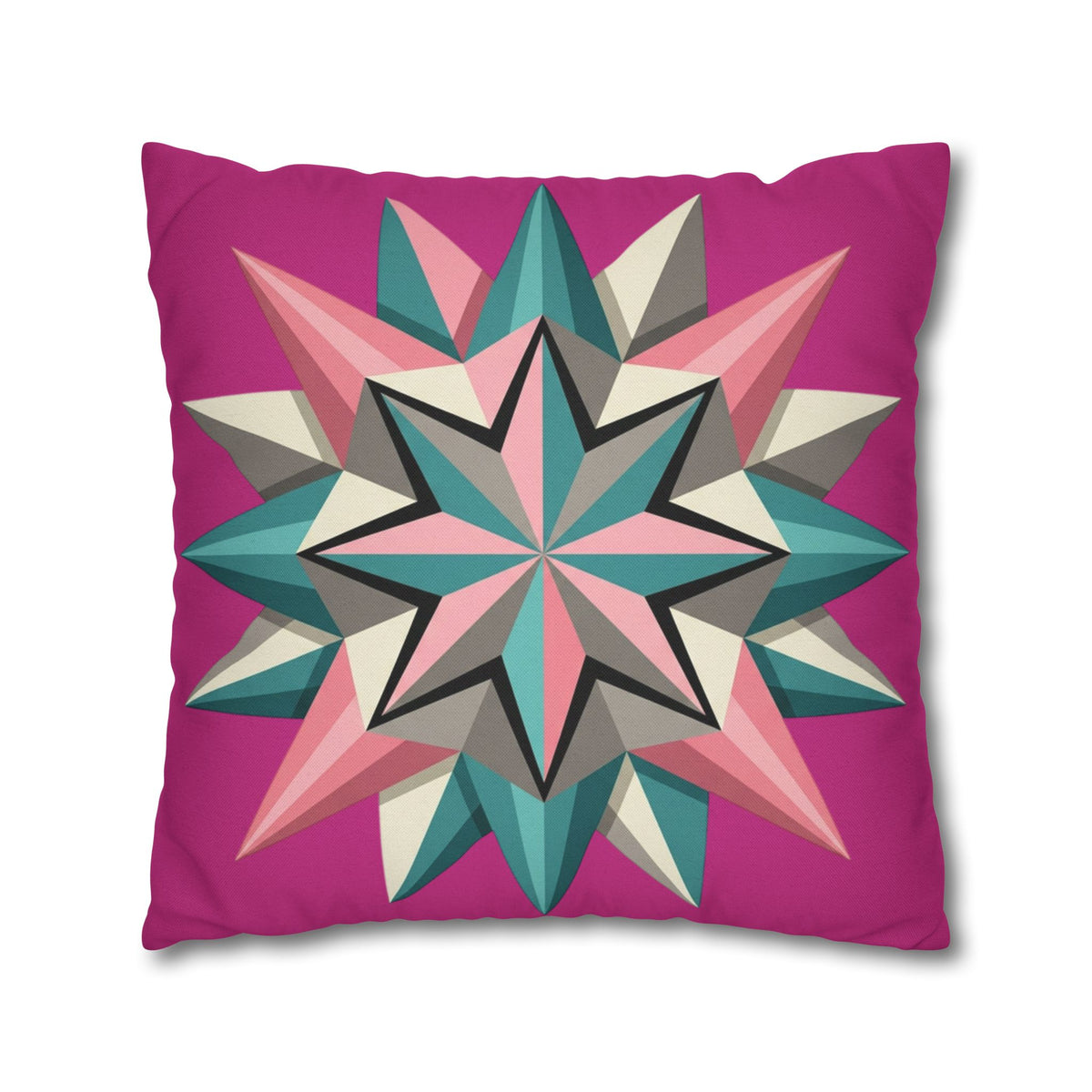 Geometric Starburst Throw Pillowcase — Pink Teal Modern Decorative Cushion Cover