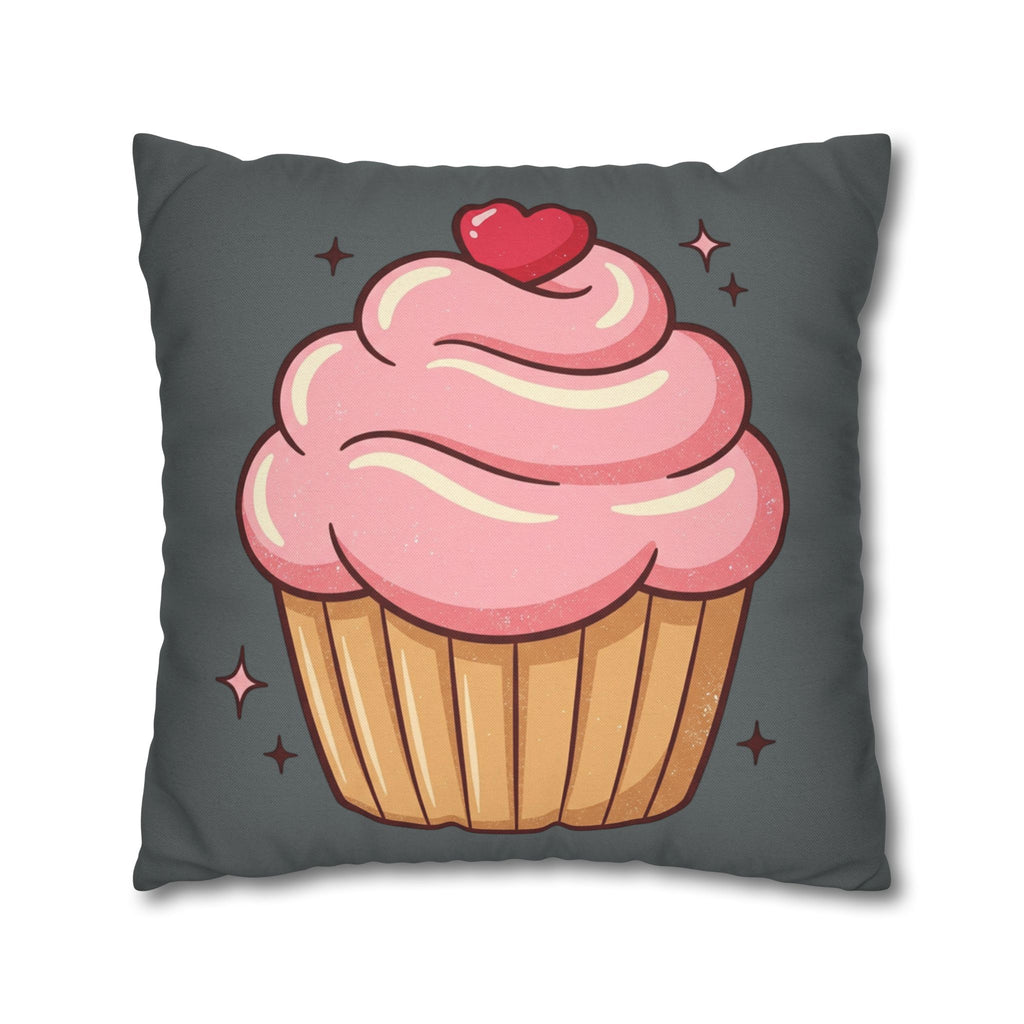 Pink Cup Cake Spun Polyester Square Pillowcase- Dark Grey