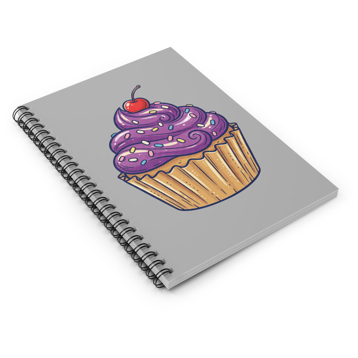 Cupcake Spiral Notebook Light Grey — Cute Purple Frosting Journal for Baking Lovers (Ruled)