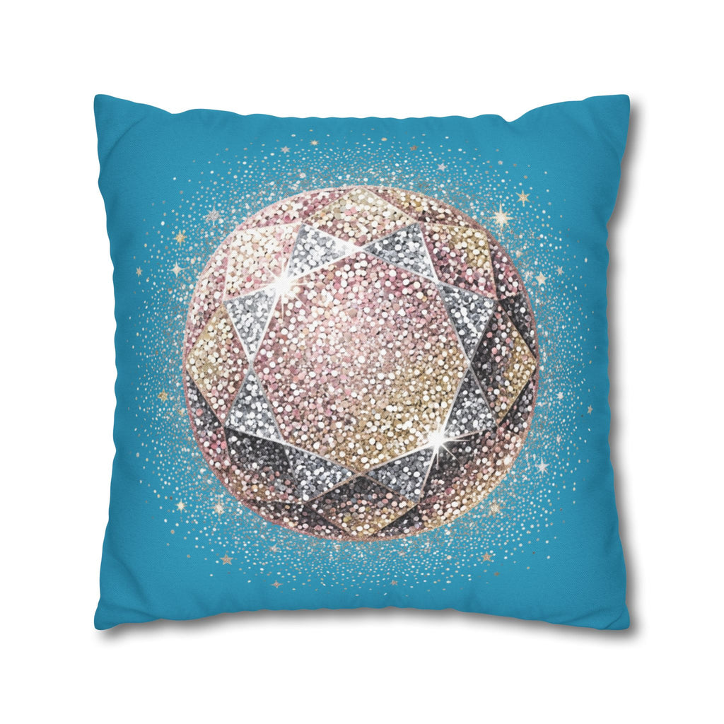 Glittery Turquoise Spun Polyester Square Pillowcase