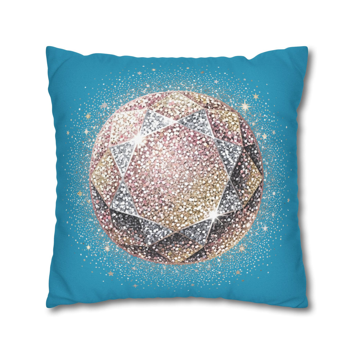 Glittery Turquoise Spun Polyester Square Pillowcase