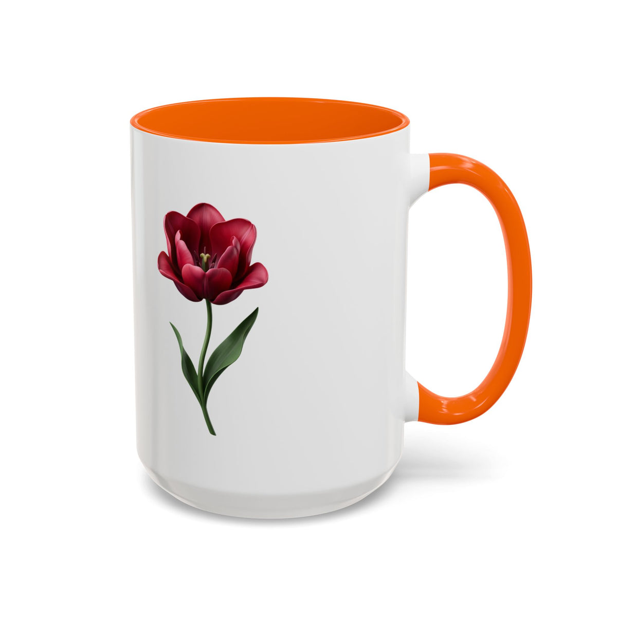 Red Tulip Accent Coffee Mug – Floral 11/15oz Ceramic Mug