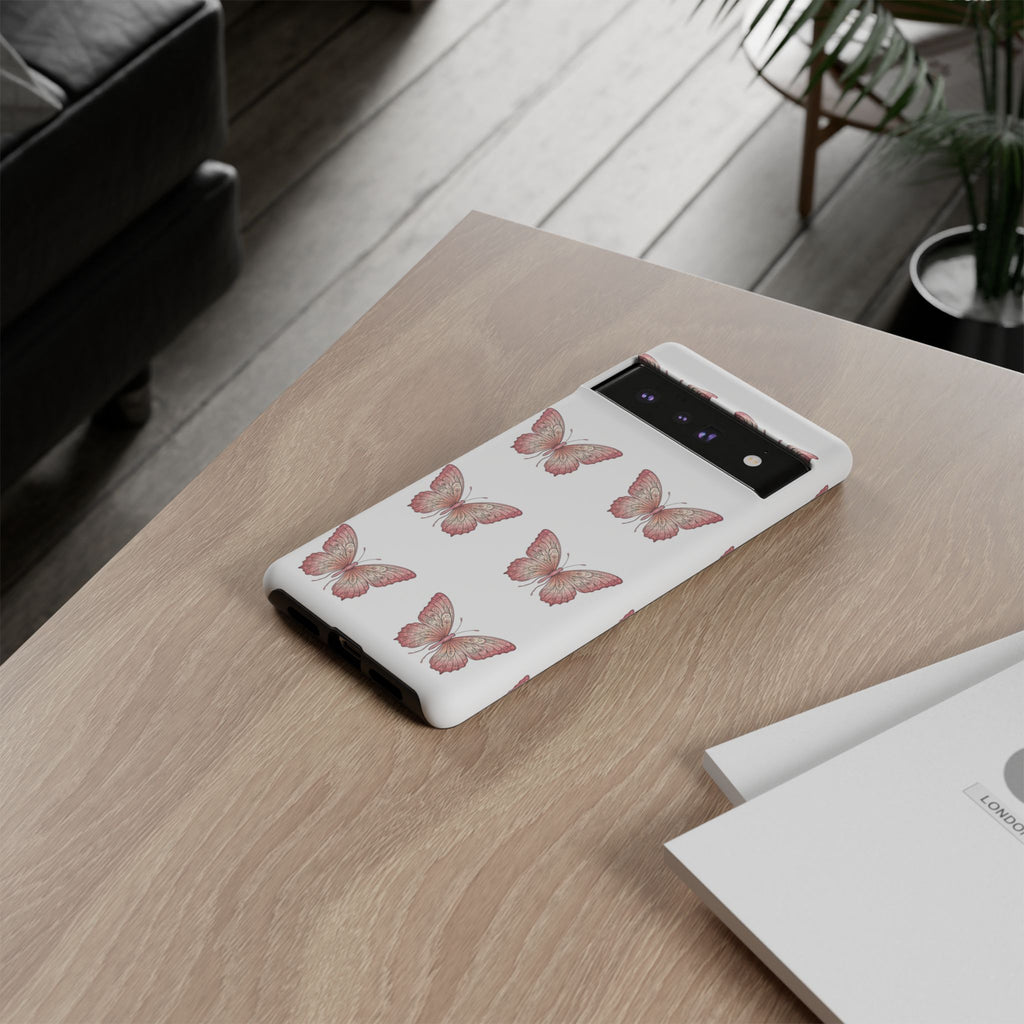 Pink Butterfly Tough Phone Case — Floral Pattern Protective Cover