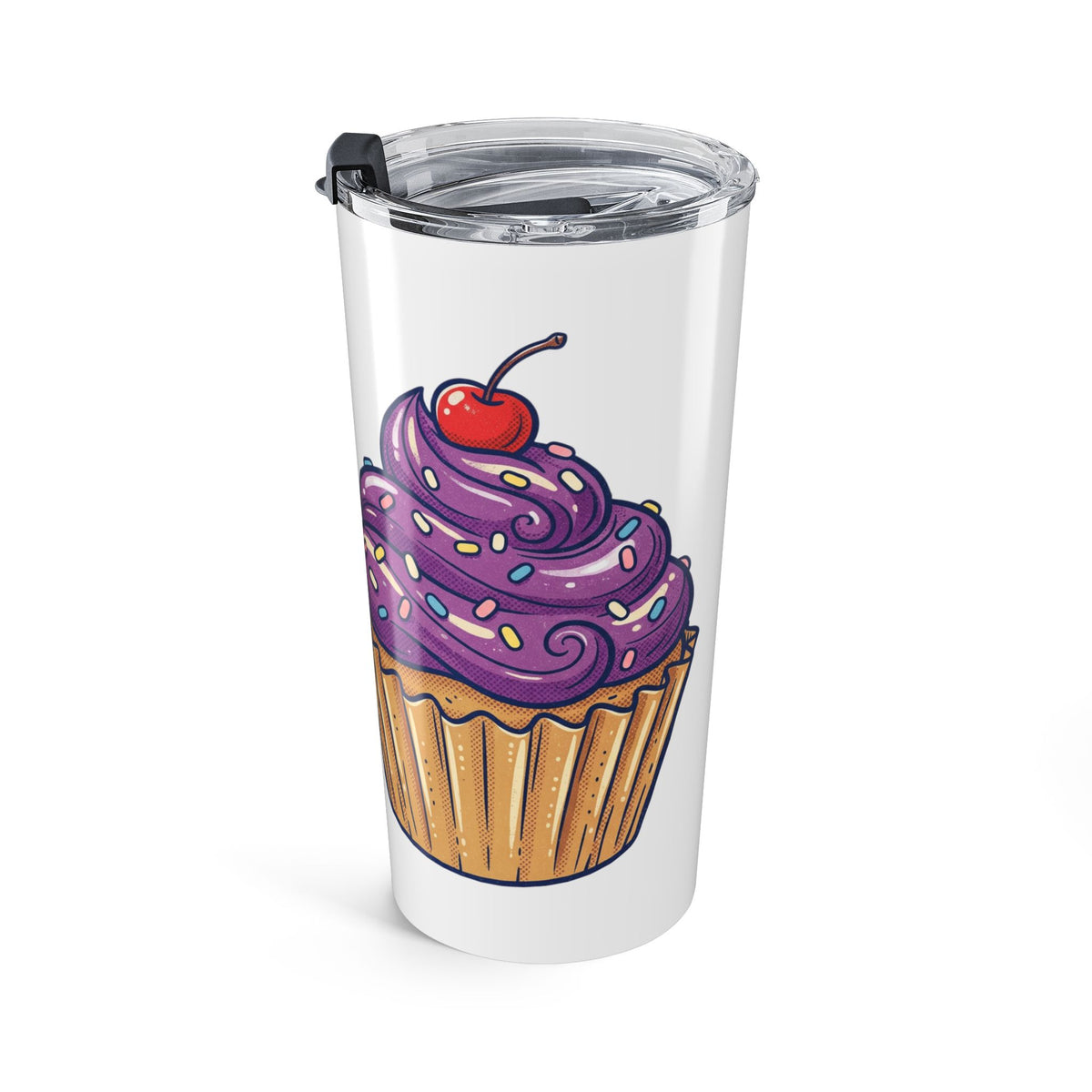 20oz Cupcake Tumbler White — Insulated Travel Cup with Purple Frosting Design