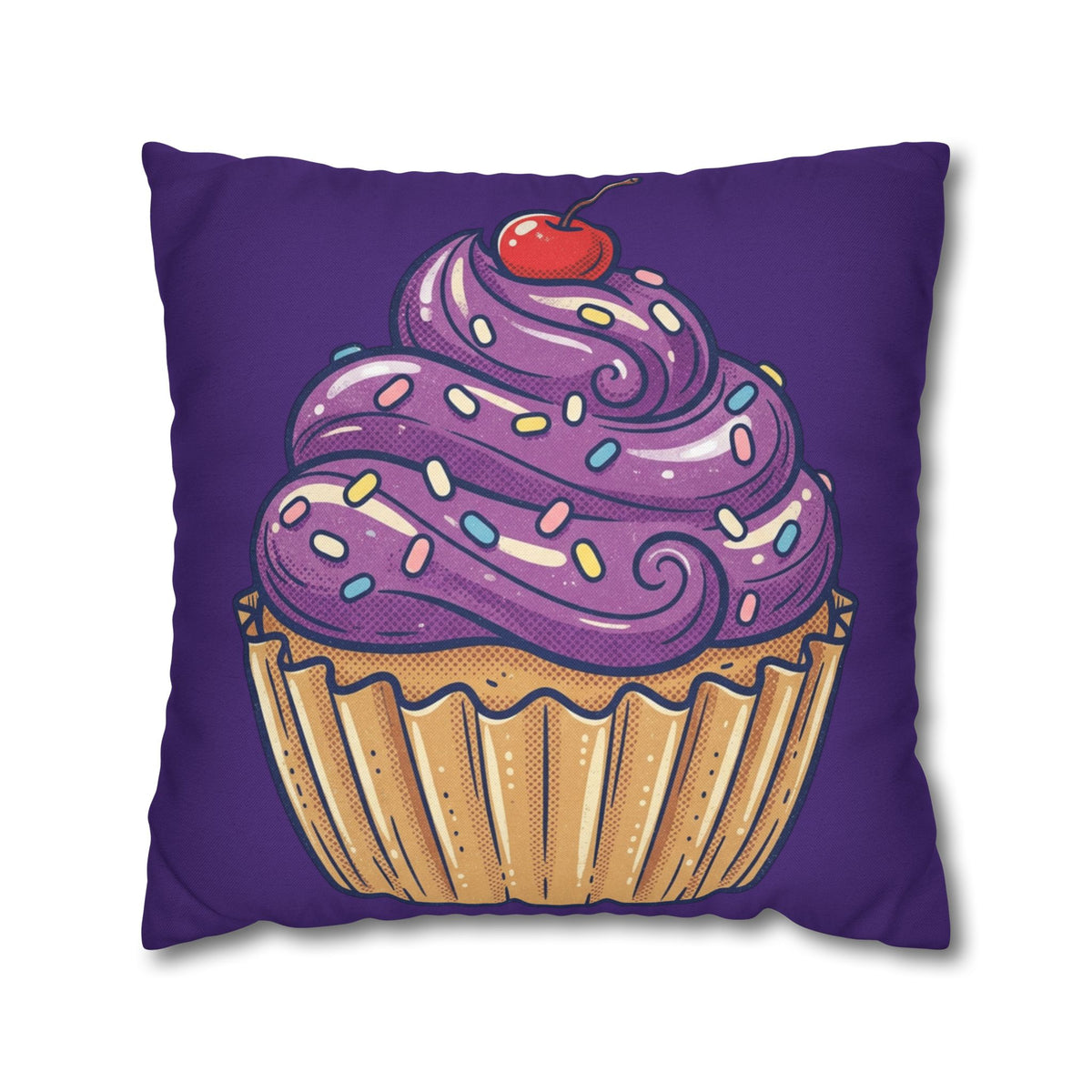 Purple Cupcake Decorative Pillowcase — Cute Dessert Throw Pillow Cover- Dark Purple