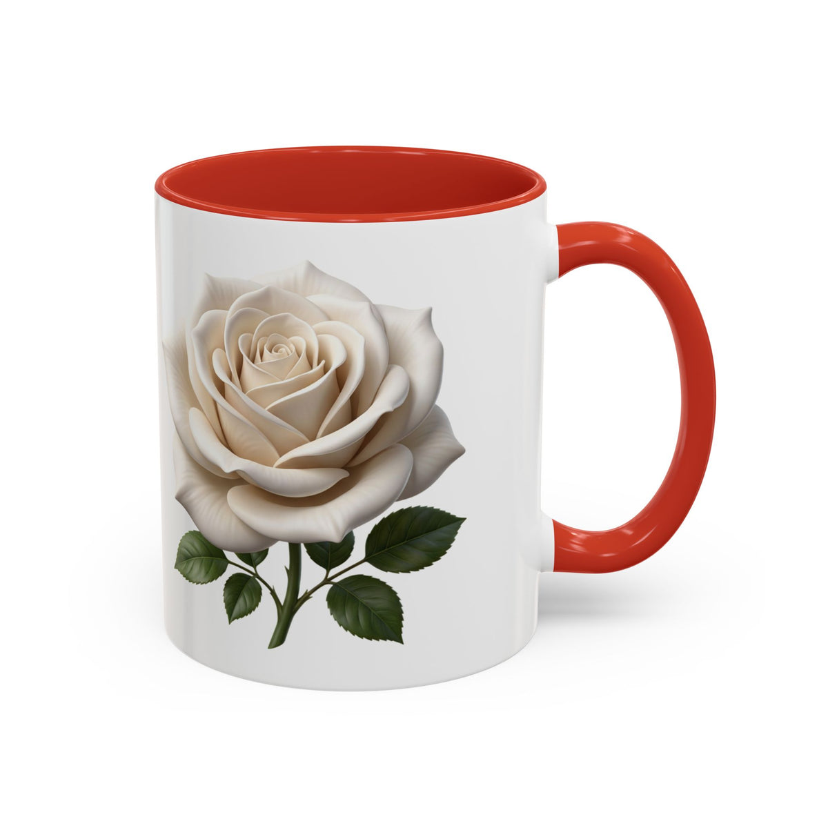 White Rose Accent Coffee Mug — Elegant Floral 11/15oz Ceramic